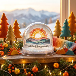 Watercolor Mountain Sunrise Bible Verse Snowglobe