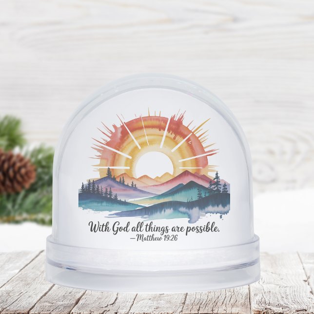 Watercolor Mountain Sunrise Bible Verse Snowglobe (Creator Uploaded)