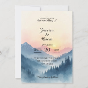 Watercolor Mountain Sunrise Wedding Invitation