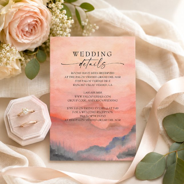 Watercolor Mountain Sunset Rustic Wedding Details Enclosure Card (Provide your guests with all the essential event info using this elegant watercolor mountain detail)