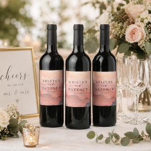 Watercolor Mountain Sunset Rustic Wedding Wine Label