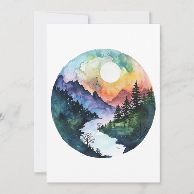 Watercolor Mountain Valley Nature  Thank You Card (Front)