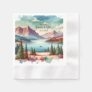 Watercolor Mountain Views Wedding Napkin
