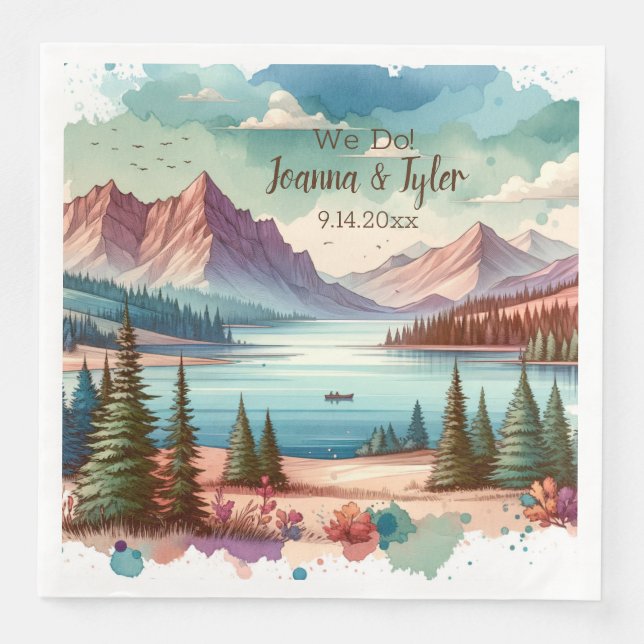 Watercolor Mountain Views Wedding  Napkin (Front)