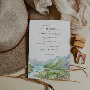 Watercolor Mountain   Waterton Lakes Wedding Invitation