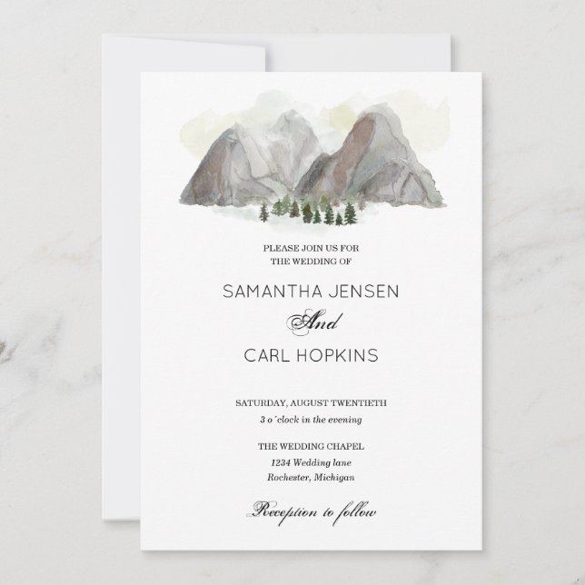 watercolor mountain wedding invitation (Front)