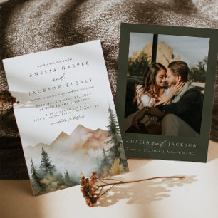 Watercolor Mountain Wedding Invitation