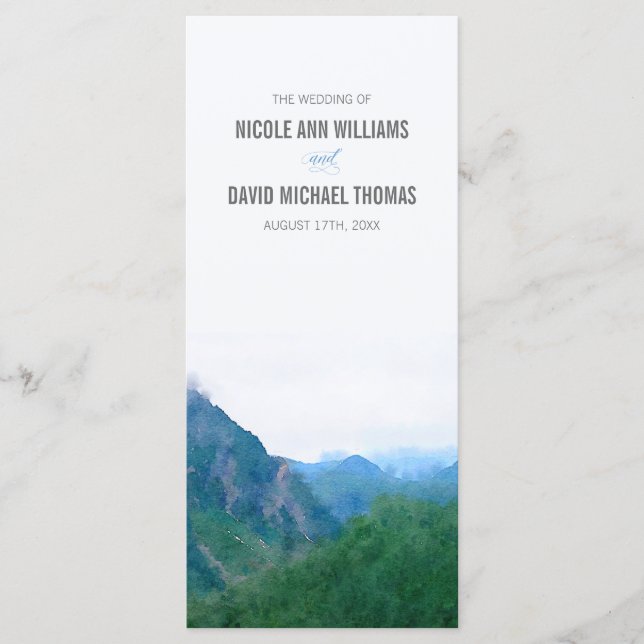 Watercolor Mountain Wedding Program Programme (Front)