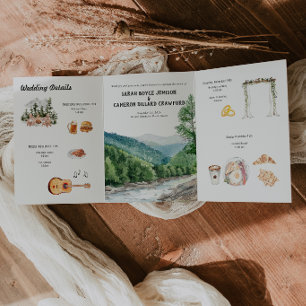 Watercolor Mountain Wedding Tri-Fold Invitation