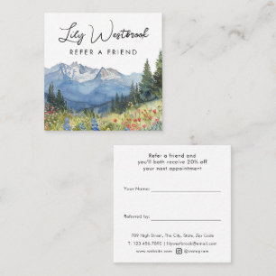 Watercolor Mountain Wildflower Elegant Script Referral Card