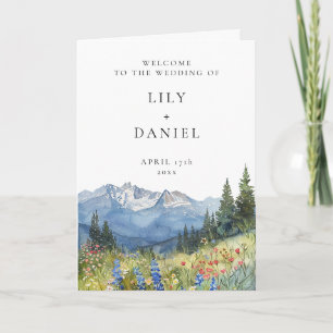 Watercolor Mountain Wildflower Elegant Wedding Programme