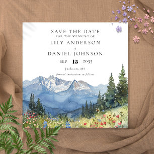 Watercolor Mountain Wildflower Floral Wedding Save The Date