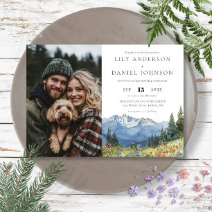 Watercolor Mountain Wildflower Photo Wedding Invitation