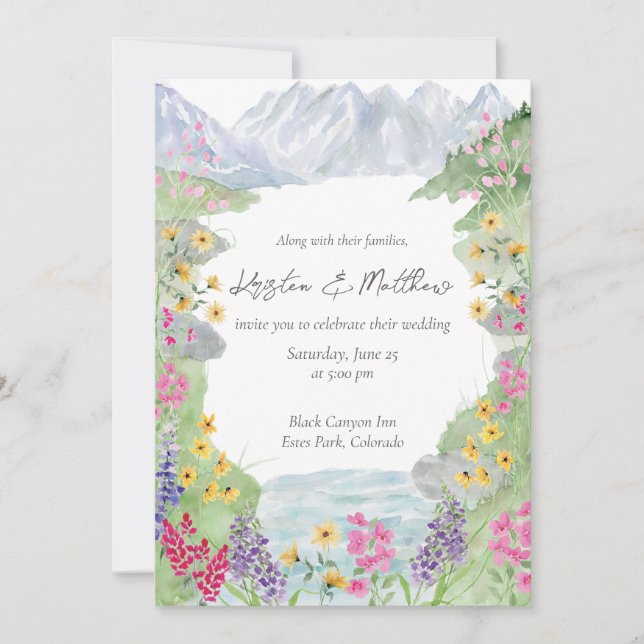 Watercolor Mountain Wildflower Wedding Invitation (Front)