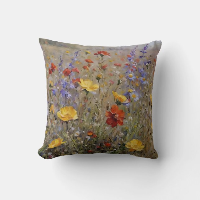 Watercolor Mountain Wildflowers Cushion (Front)