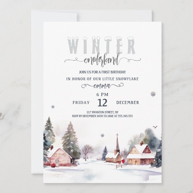 Watercolor Mountain Winter onederland 1st birthday Invitation (Front)
