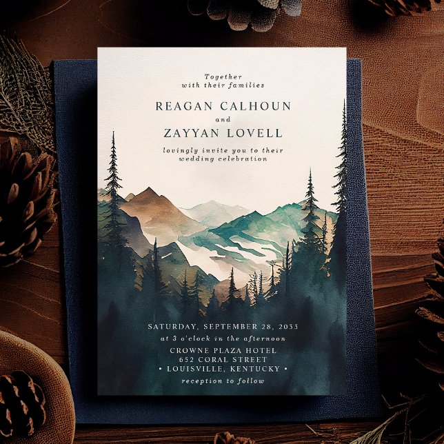 Watercolor Mountains And Pine Forest Wedding Invitation (Creator Uploaded)