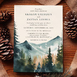Watercolor Mountains And Pines Rustic Wedding Invitation<br><div class="desc">Introducing our Watercolor Mountains and Pines Rustic Wedding Invitation, a stunning way to invite your guests to your special day! This invitation features a breathtaking watercolor illustration of mountains and pines, creating a serene and natural backdrop for your rustic wedding. The soft pastel colours of the watercolor add a touch...</div>