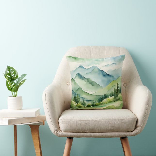 Watercolor Mountains and Trees Cushion (Chair)
