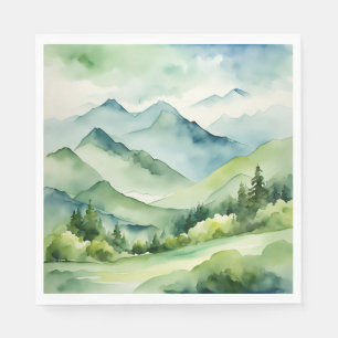 Watercolor Mountains and Trees Napkin