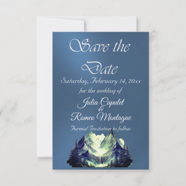 Watercolor Mountains Blue 2  Save The Date (Front)