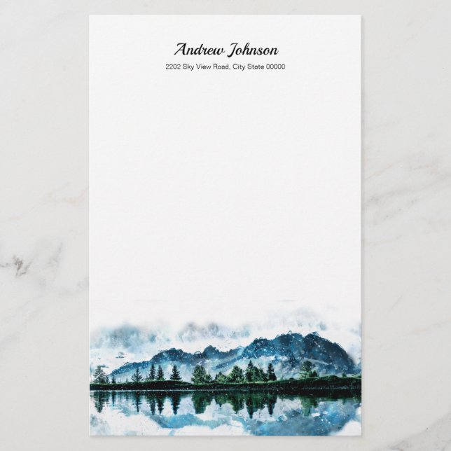 Watercolor Mountains Custom Stationery (Front)