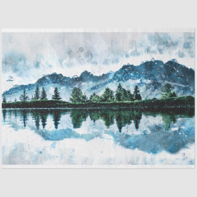 Watercolor Mountains Decoupage Tissue Paper (Front)