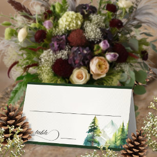 Watercolor Mountains - Emerald Place Card