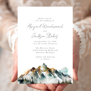 Watercolor Mountains Evergreen Forest Wedding Invitation