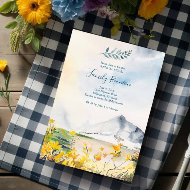 Watercolor Mountains Family Reunion Invitation (Family reunion invitations watercolor mountain art by Victoria Grigaliunas)
