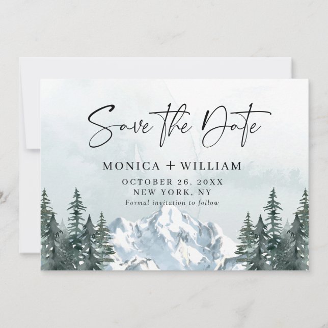 Watercolor Mountains Forest Wedding  Save The Date (Front)