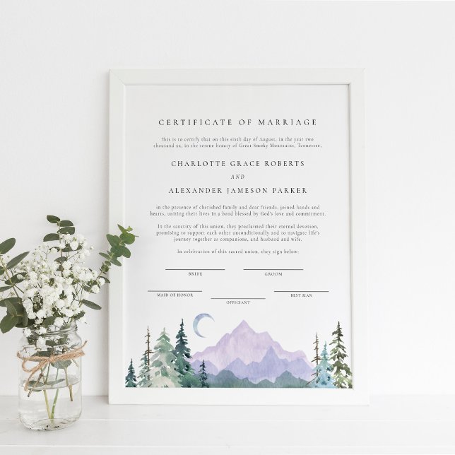 Watercolor Mountains Marriage Certificate Poster (Creator Uploaded)
