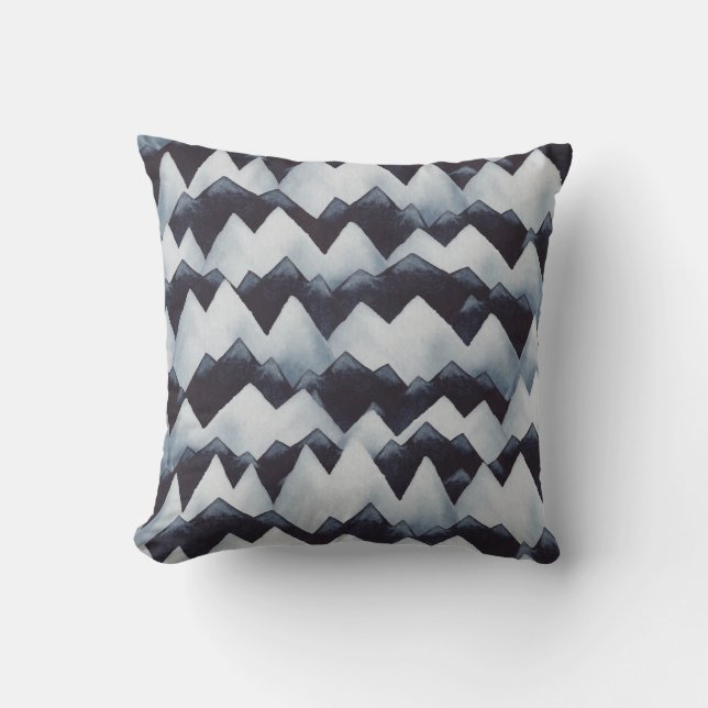 Watercolor Mountains Midnight Blue Throw Pillow (Front)