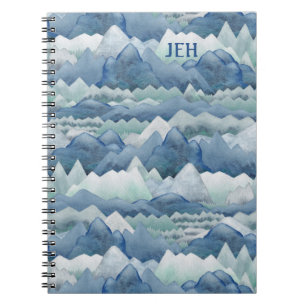 Watercolor Mountains Monogram Spiral Notebook