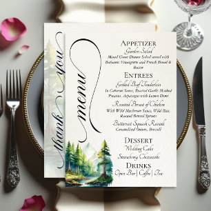 Watercolor Mountains, Monogram & Thank You Menu