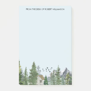 Watercolor Mountains Nature Fir Trees Forest Cabin Post-it Notes