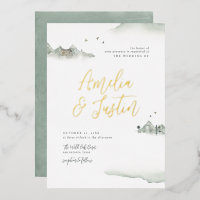 Watercolor Mountains Outdoor Destination Wedding