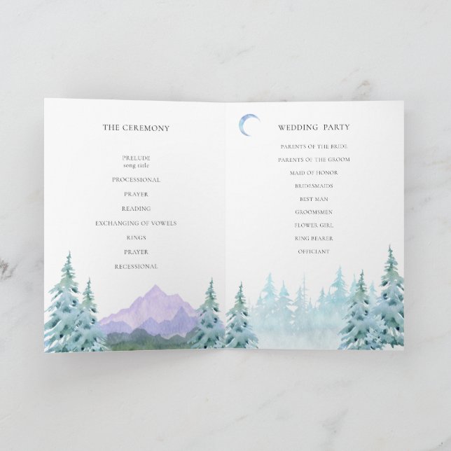 Watercolor Mountains Rustic Forest Wedding  Programme (Inside)