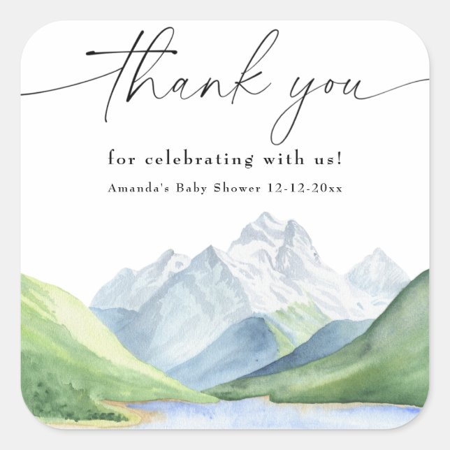 Watercolor mountains Thank you Square Sticker (Front)