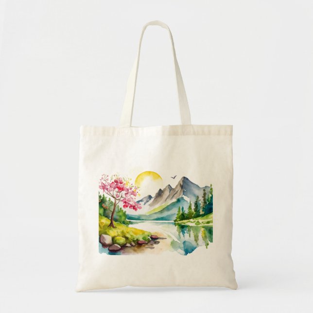 Watercolor Mountains Tote Bag (Front)