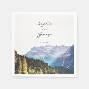 Watercolor Mountains Wedding Napkin Cocktail