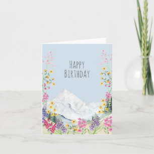 Watercolor Mountains with Wildflower Frame Thank You Card
