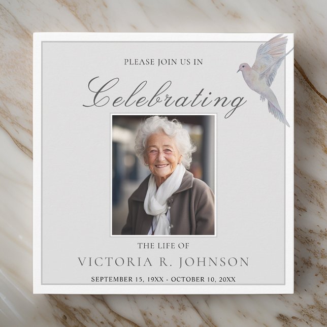 Watercolor Mourning Dove Celebration of Life Photo Invitation (Creator Uploaded)