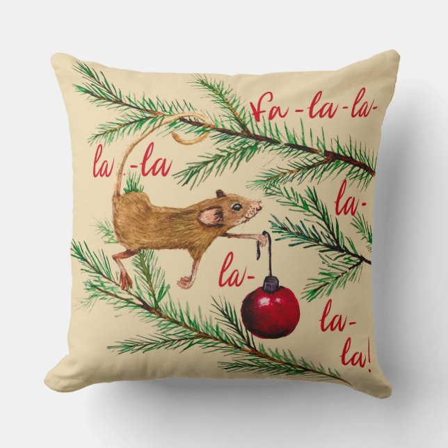 Watercolor Mouse Decorates Christmas Tree Cushion (Front)