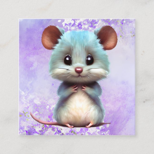 Watercolor Mouse Graphic Square Business Card (Front)
