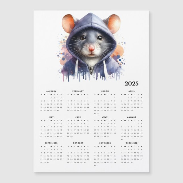 Watercolor Mouse Hoodie Splash Art 2025 Calendar (Front)