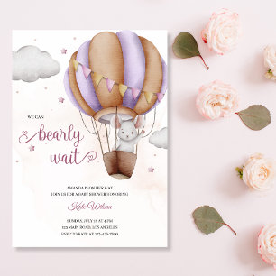 Watercolor Mouse in an Air Balloon Baby Shower Invitation