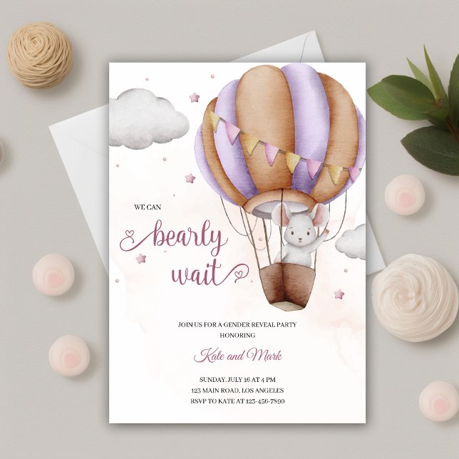 Watercolor Mouse in an Air Balloon Gender Reveal  Invitation (Creator Uploaded)