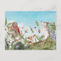 Watercolor Mouse in Field Cottagecore  