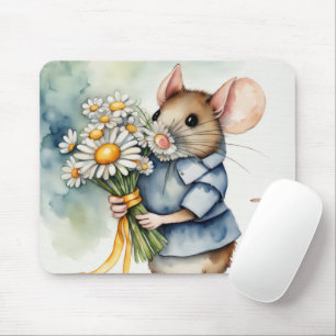 Watercolor Mouse With Daisy Bunch Pad